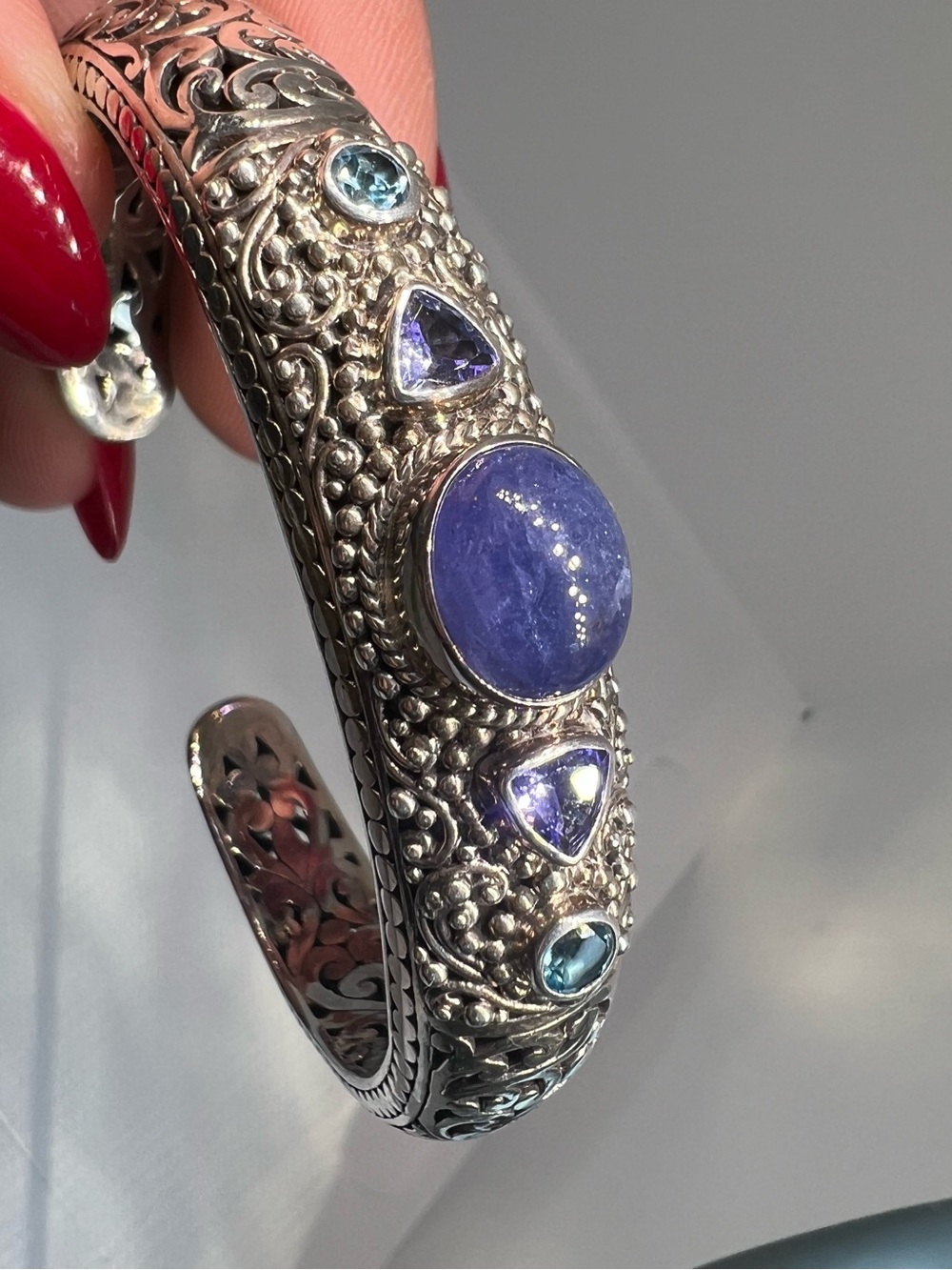 SARDA Sterling Silver Tanzanite and Topaz Cuff Bracelet